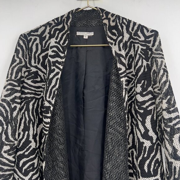 Alberto Makali Black & White Textured Zebra Print Open Front Blazer Jacket - L - Picture 2 of 10